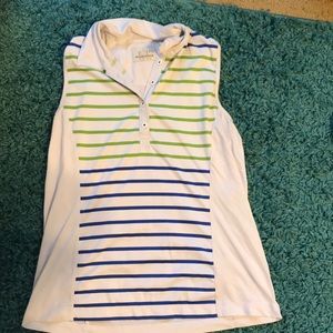 White golf tank top with green and blue stripes